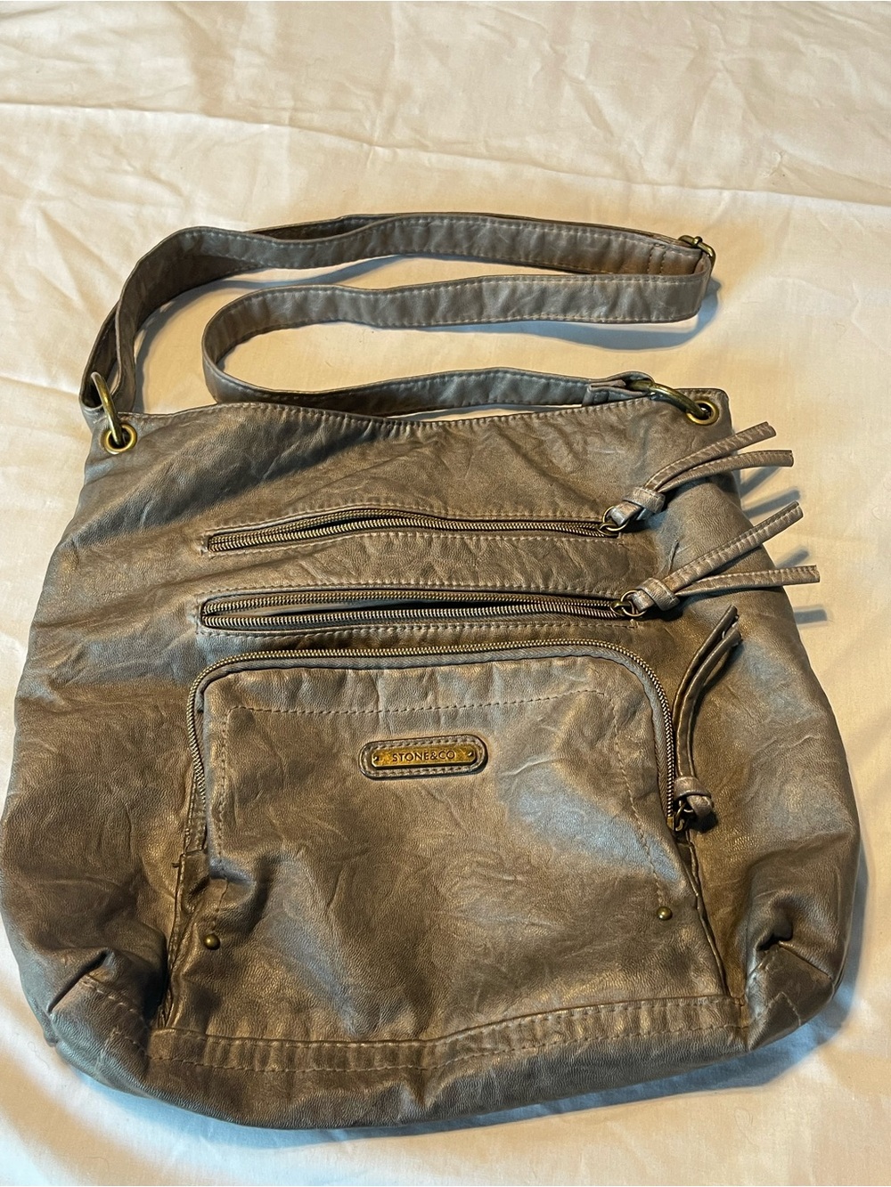Stone & Co. Soft Gray Leather Crossbody Messenger Bag
